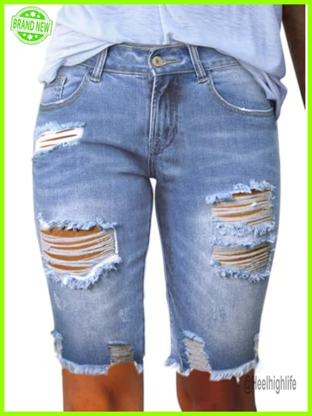 Bermuda Denim Shorts Raw Hem Stretch Jean Shorts